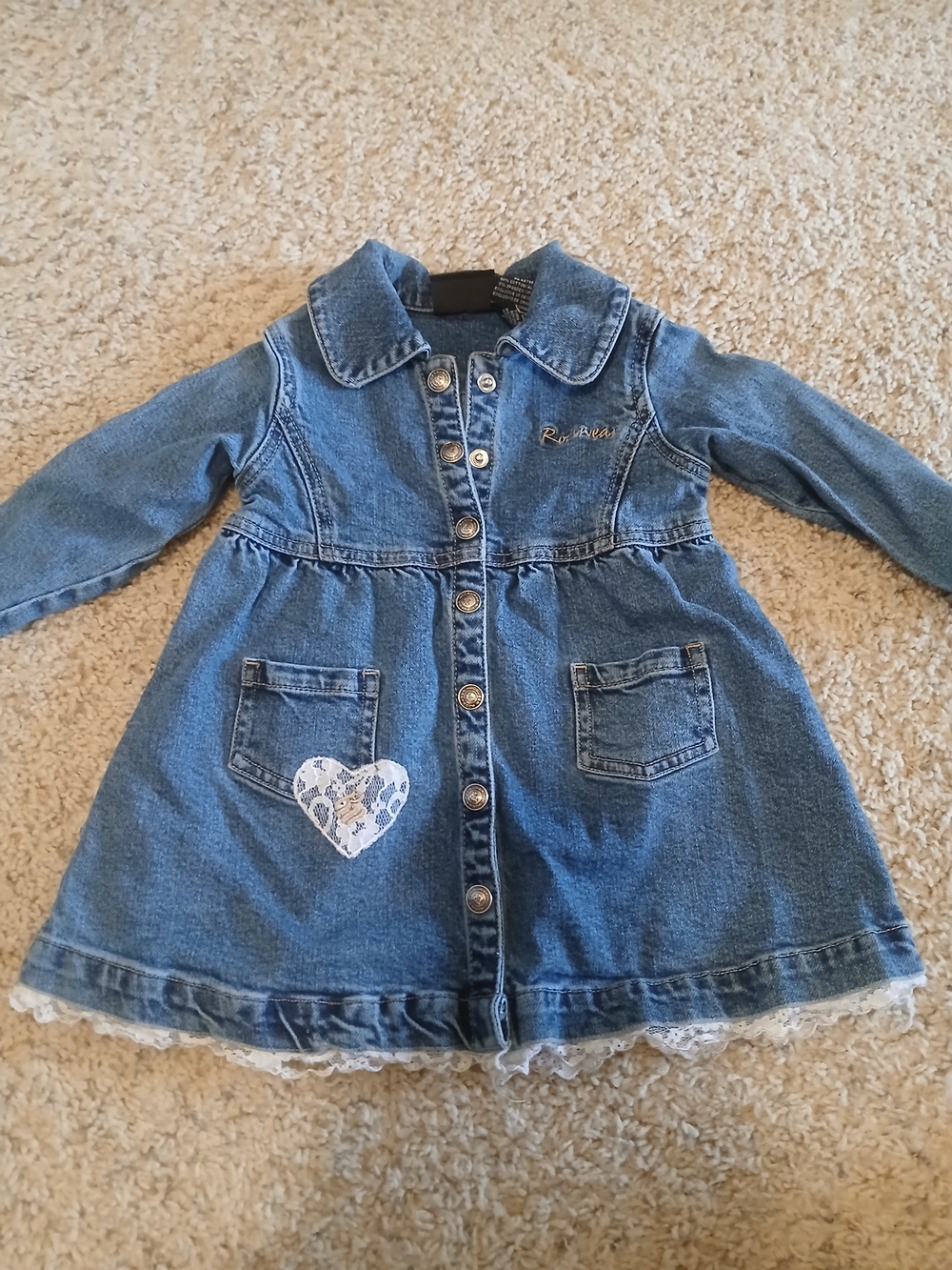 Rocawear Girls' Blue Denim Button-Front Jacket Dress with Heart Patch